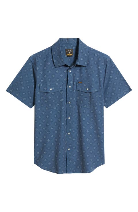 Barton UV Geo Print Short Sleeve Snap-Up Western Shirt