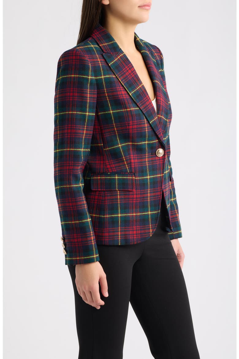 One Button Stretch Plaid Blazer, Alternate, color, BLACK PINE