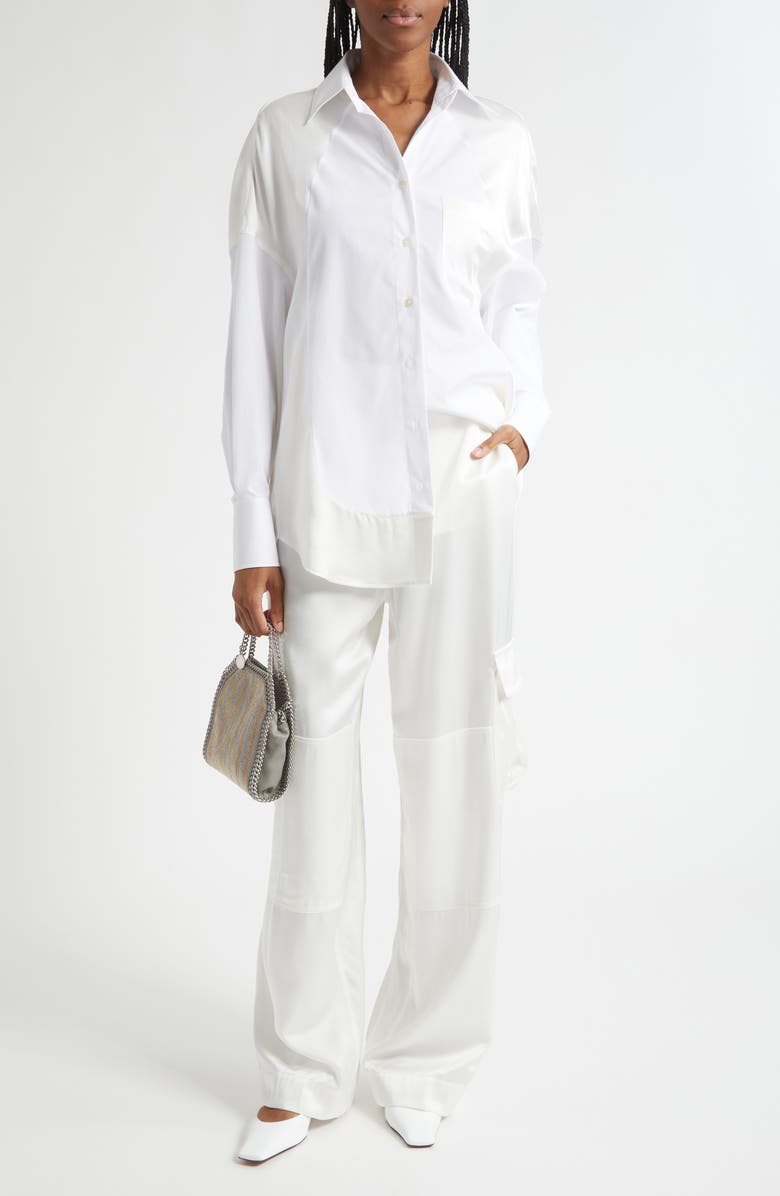 Stella McCartney Mixed Media Button-Up Shirt, Alternate, color, 9200 - Cream