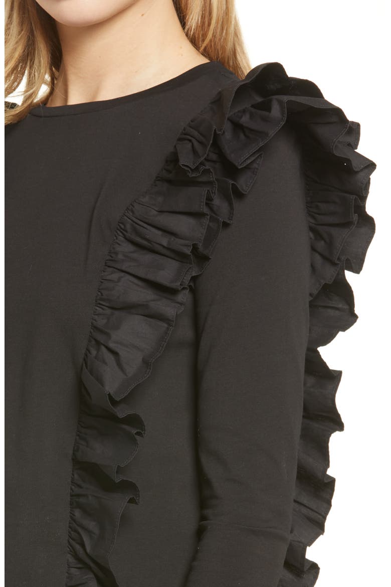 Poplin Ruffle Trim Shirt, Alternate, color, BLACK