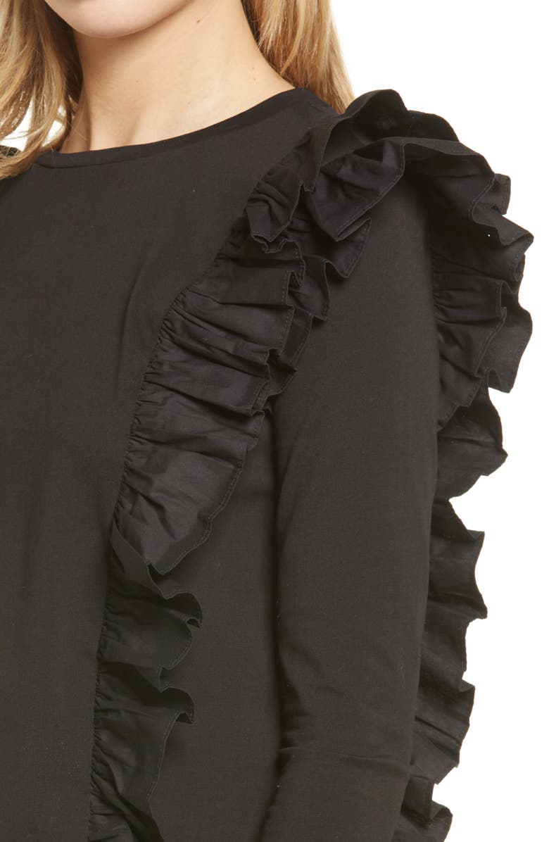 English Factory Poplin Ruffle Trim Shirt, Alternate, color, 