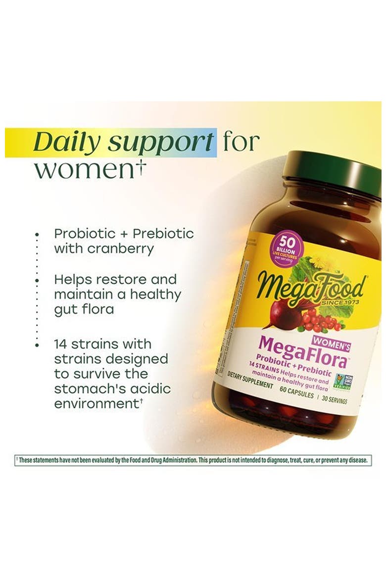 MegaFlora Probiotic + Prebiotic for Women with Cranberry, 50 Billion CFU, Vegetarian, 90 Capsules, Alternate, color, None