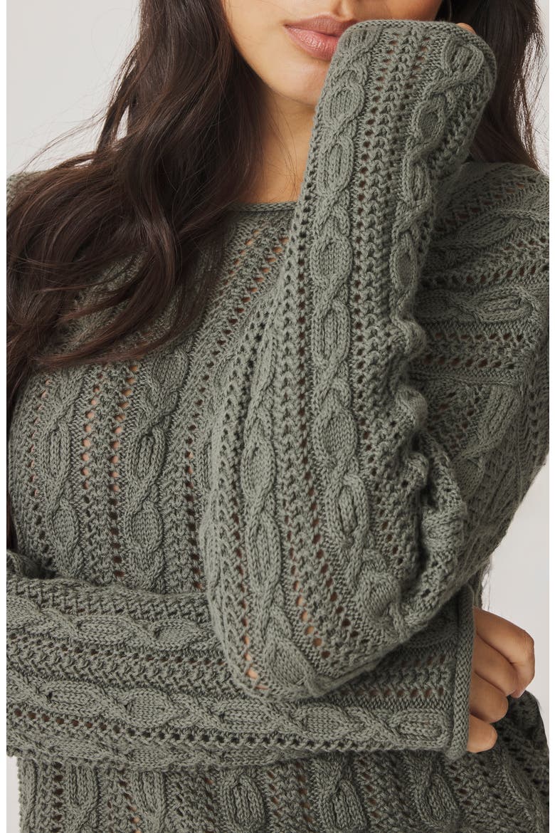 Brennan Cable Knit Cotton Sweater, Alternate, color, SOFT GREEN