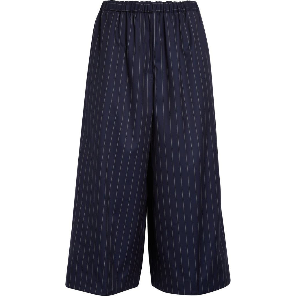Comme Des Garçons Pinstripe Wool & Silk Blend Wide Leg Pants In Blue
