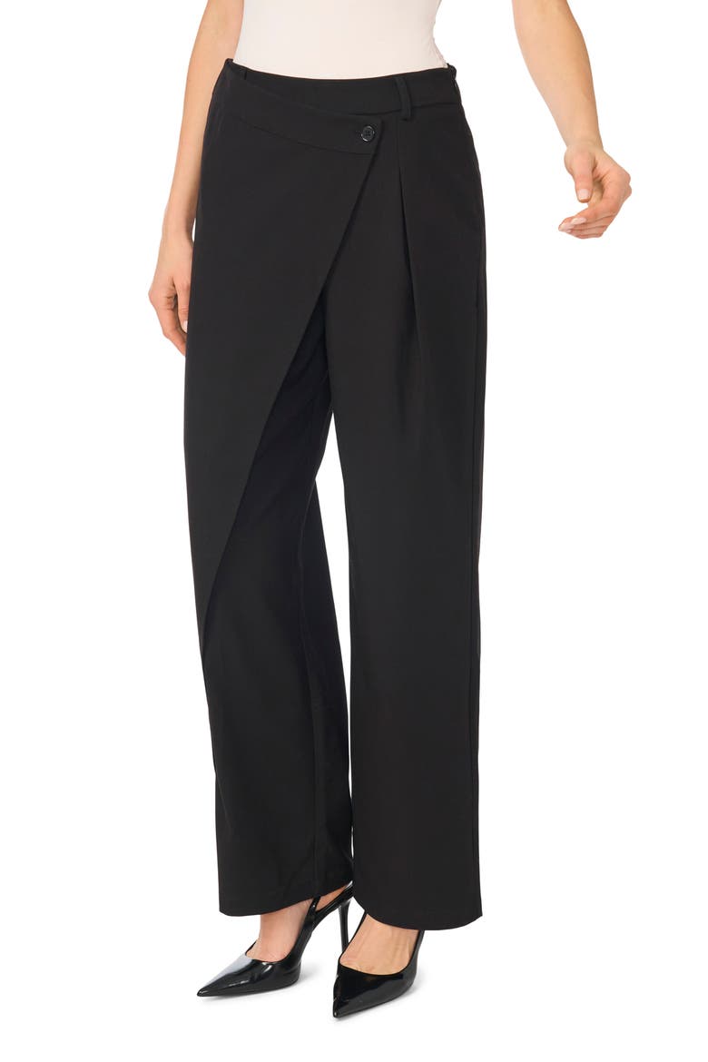 Cross Front Wide Leg Trousers, Main, color, RICH BLACK