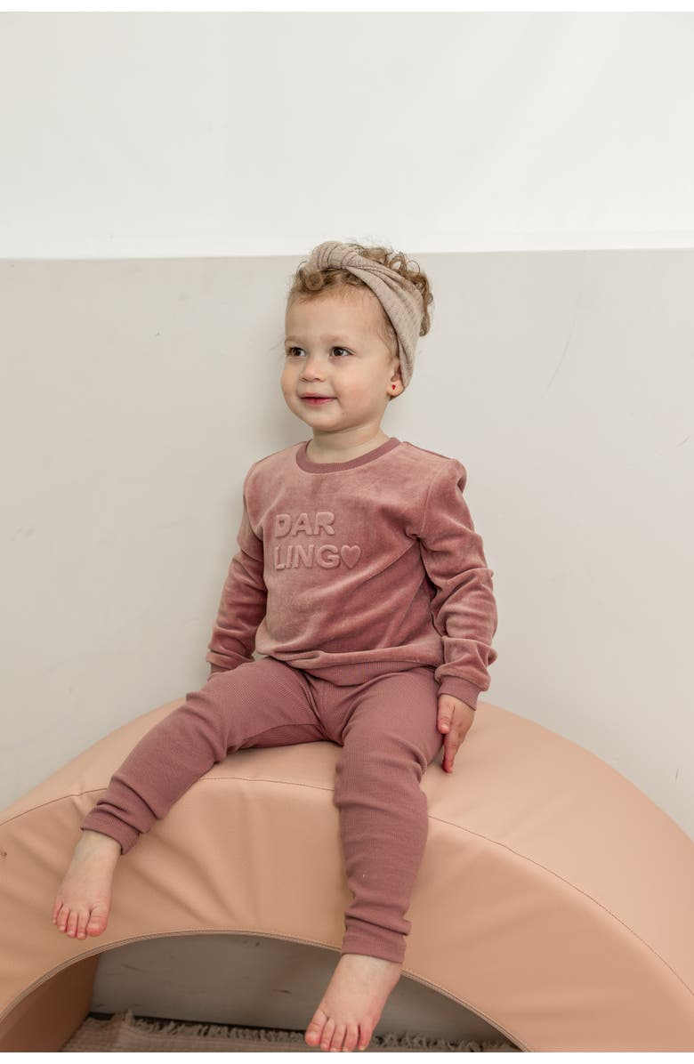 Bebe Bella 2 Piece Velour Top and Ribbed Leggings Set, Alternate, color, Rose