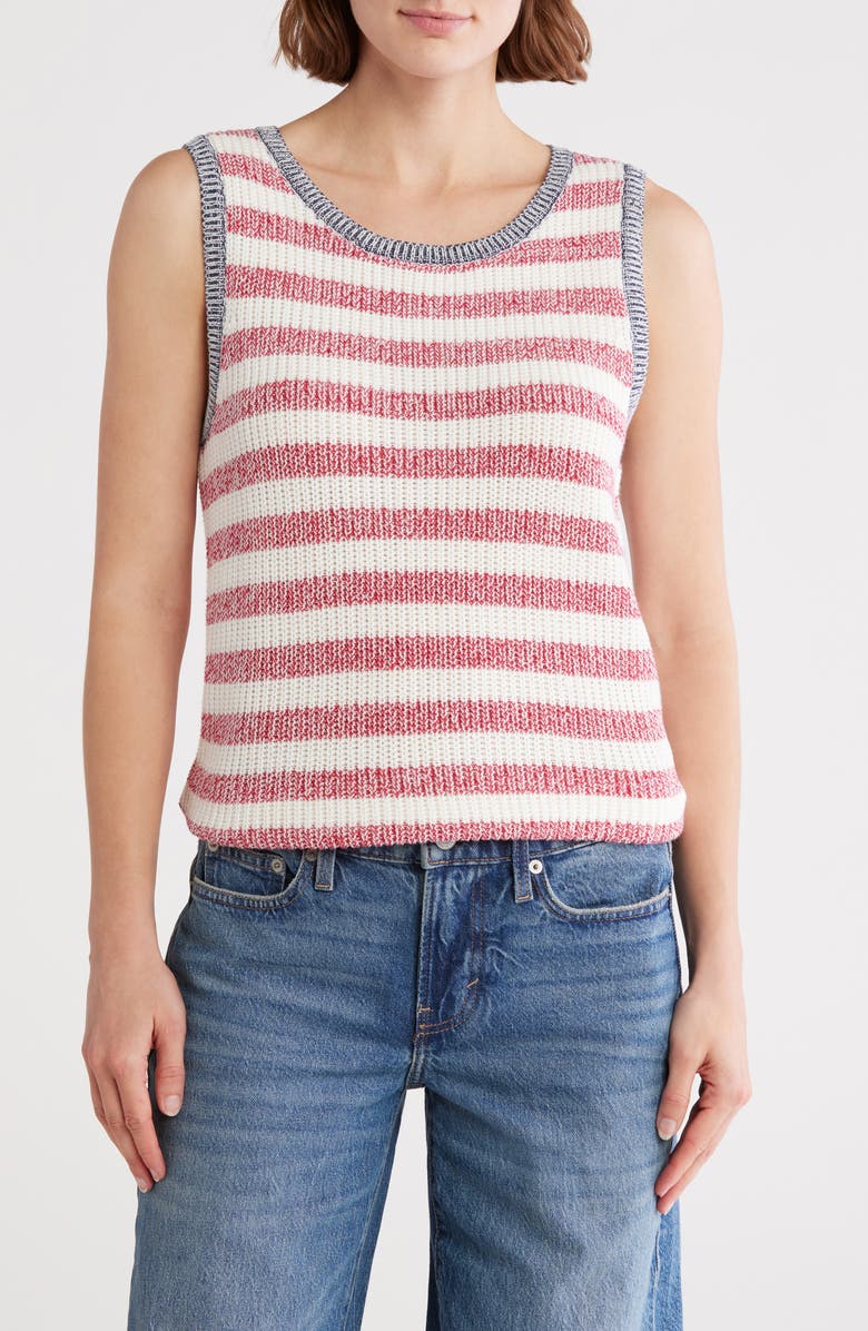 Lucky Brand Stripe Cotton Blend Sweater Tank, Main, color, Natural Combo