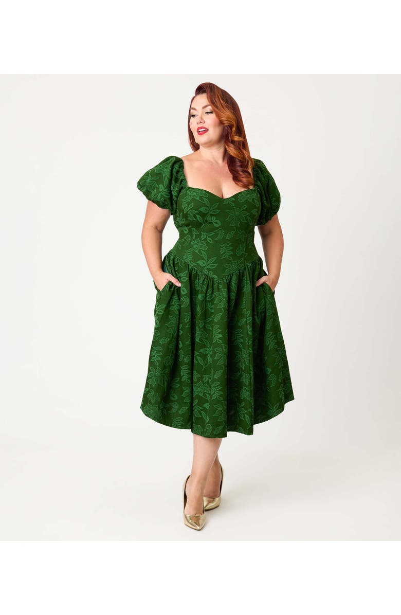Smak Parlour Plus Size Puff Sleeve Swing Dress, Alternate, color, Green Floral