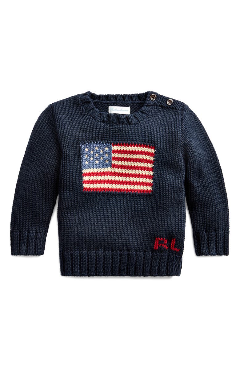 Ralph Lauren American Flag Cotton Crewneck Sweater, Main, color, Hunter Navy