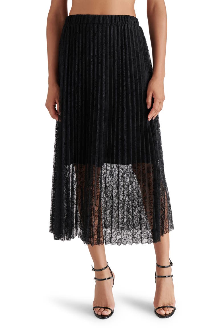 Keira Pleated Lace Skirt, Main, color, BLACK