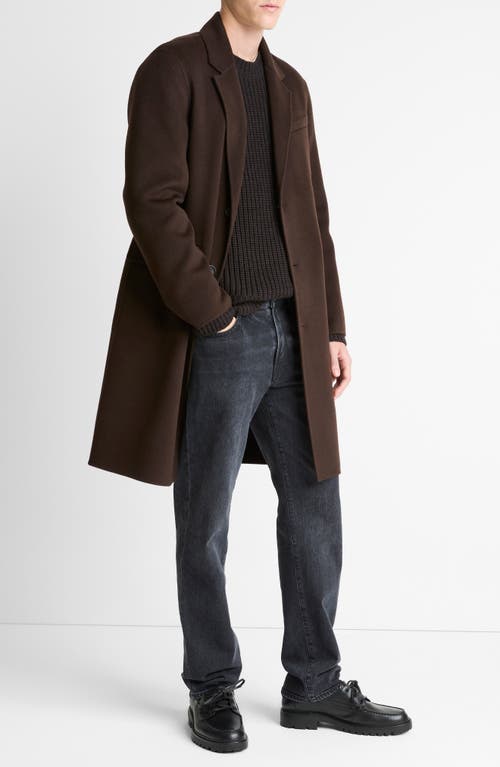 Vince Splittable Single Breasted Wool Blend Topcoat In Brown