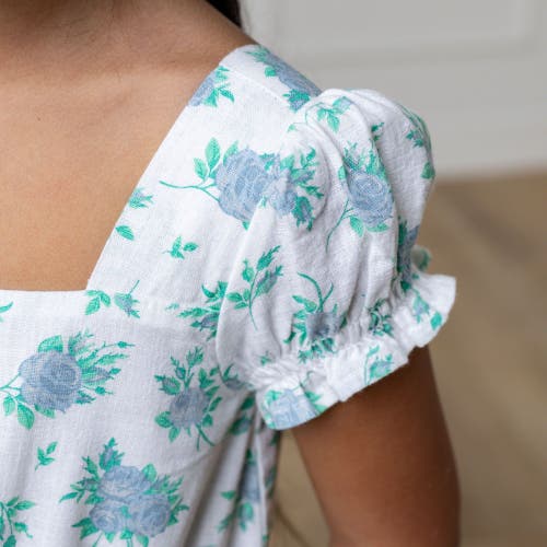 Hope & Henry Girls' Linen Puff Sleeve Jumpsuit, Kids In Coastal Cottage Floral