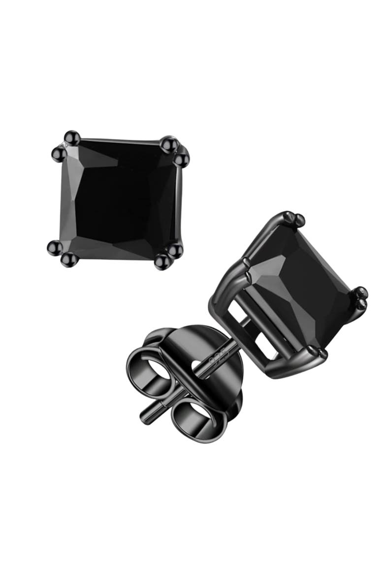 Sterling Silver Black Rhodium Plated Square Studs, Main, color, Black