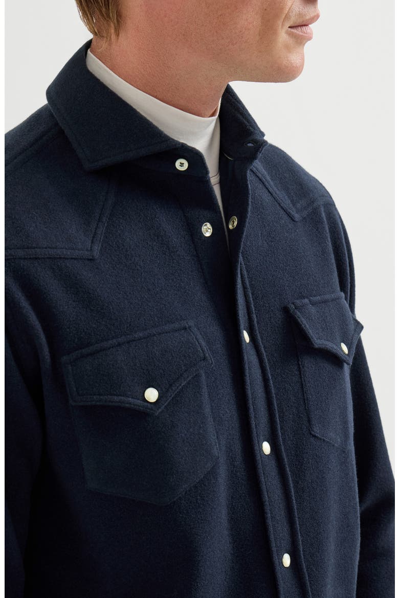 Techno cashmere and cotton western shirt, Alternate, color, Navy Blue