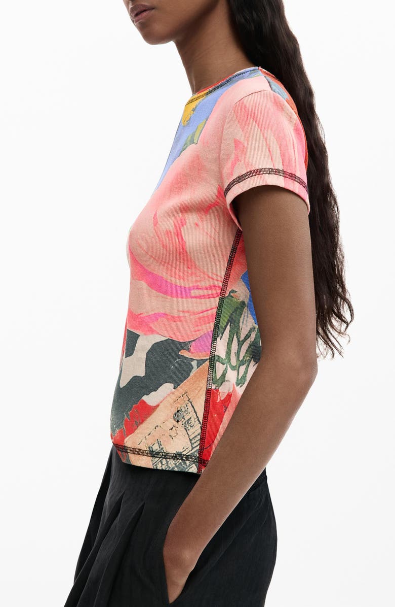 Desigual Allover Print T-Shirt, Alternate, color, Pink