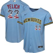 Nike Youth Nike Christian Yelich Light Blue Milwaukee Brewers USA 250 Fourth of July Road Replica Jersey