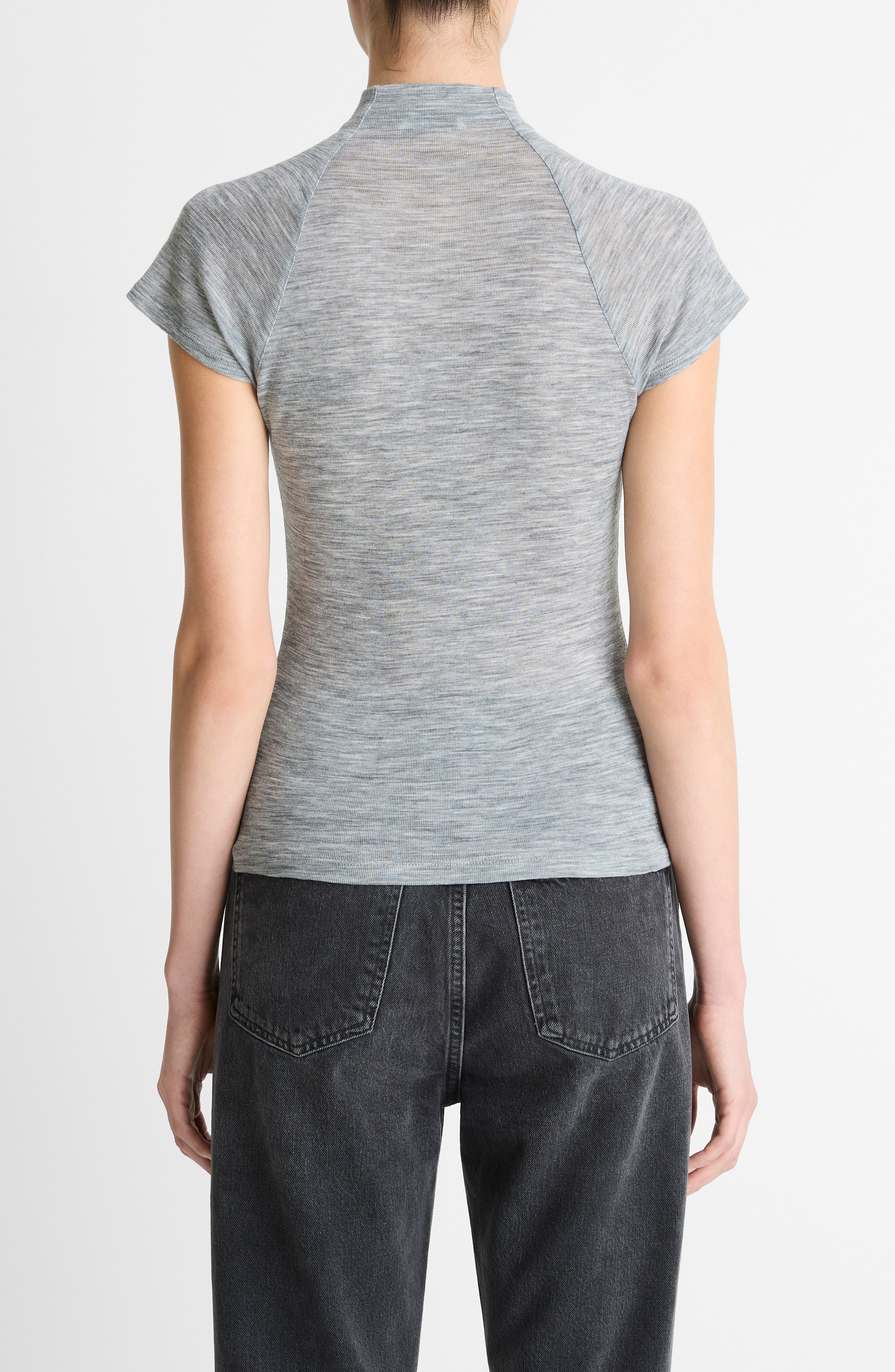 Wool Raglan Cap-Sleeve Mock-Neck Top - image 4