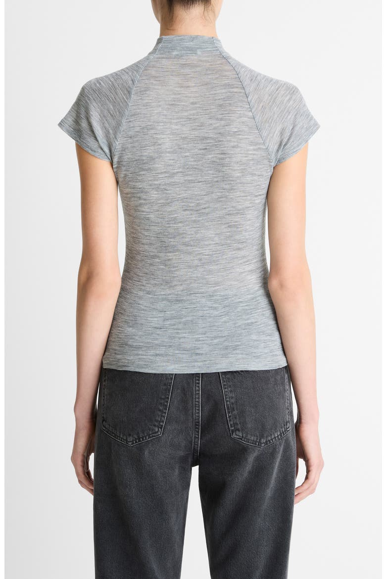 Wool Raglan Cap-Sleeve Mock-Neck Top, Alternate, color, HEATHER THISTLE