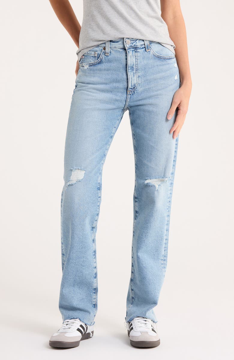 AG High Waist Raw Hem Jeans, Main, color, Apparition Destructed