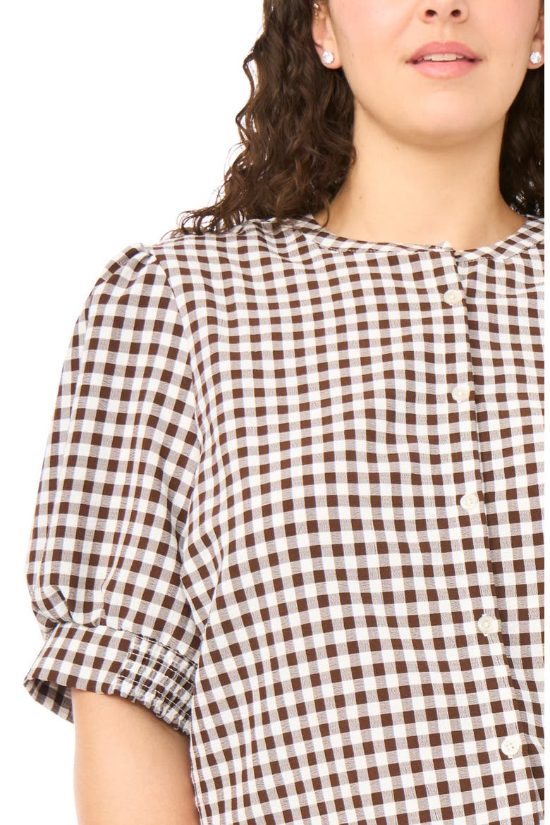 Puff Sleeve Front Button Top, Alternate, color, CHICORY COFFEE