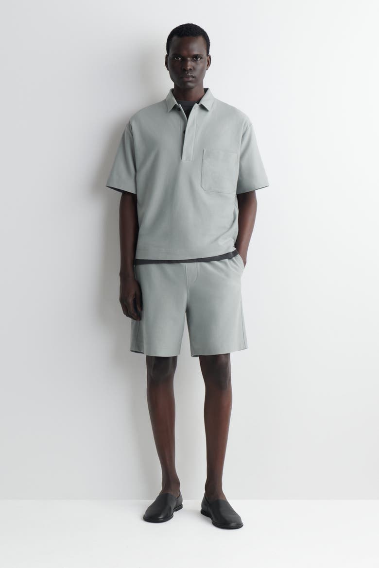 Cotton-piqué Popover Shirt, Alternate, color, GRAY