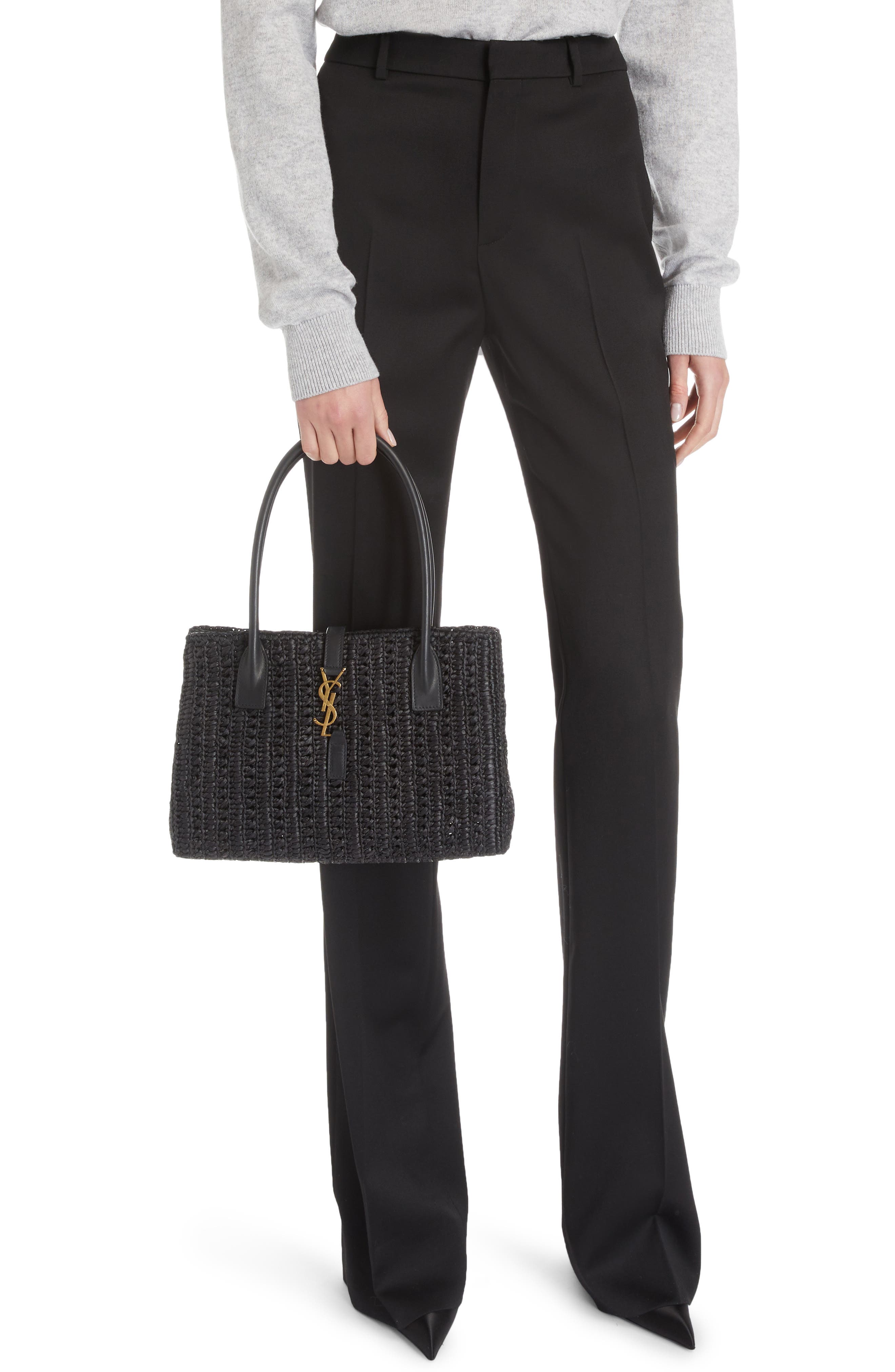 Saint Laurent Panier Raffia Tote, Alternate, color, 