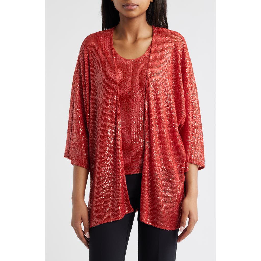 ANNE KLEIN ANNE KLEIN SEQUIN DRAPED OPEN FRONT CARDIGAN