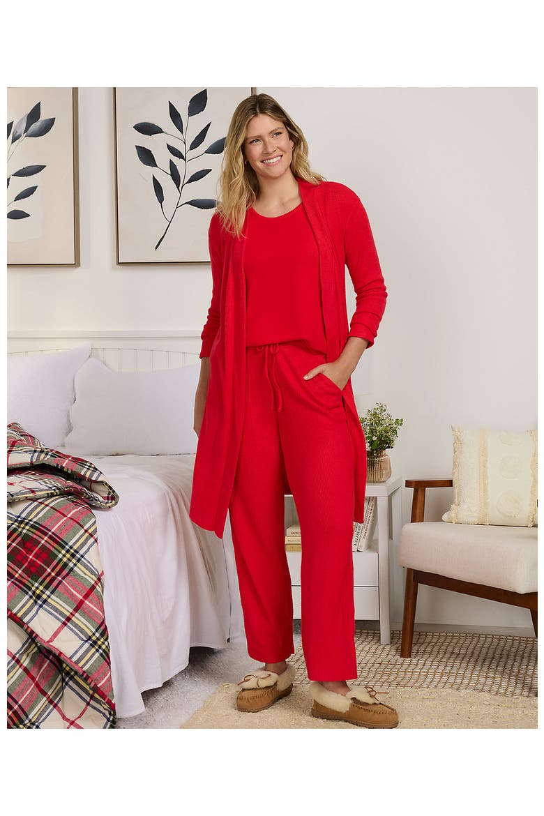 Brushed Cozy Waffle Jersey 3 Piece Pajama Set - Tank Top Pant and Robe, Alternate, color, Compass Red