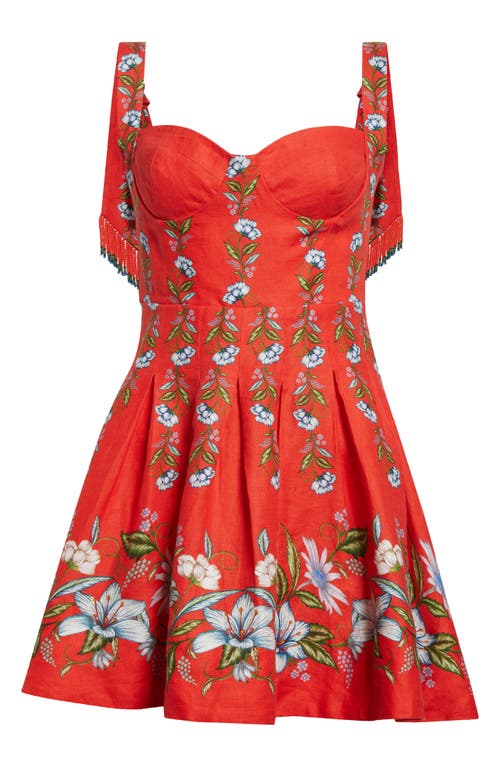 Farm Rio Sweet Bloom Bouquet Linen Blend Minidress In Red