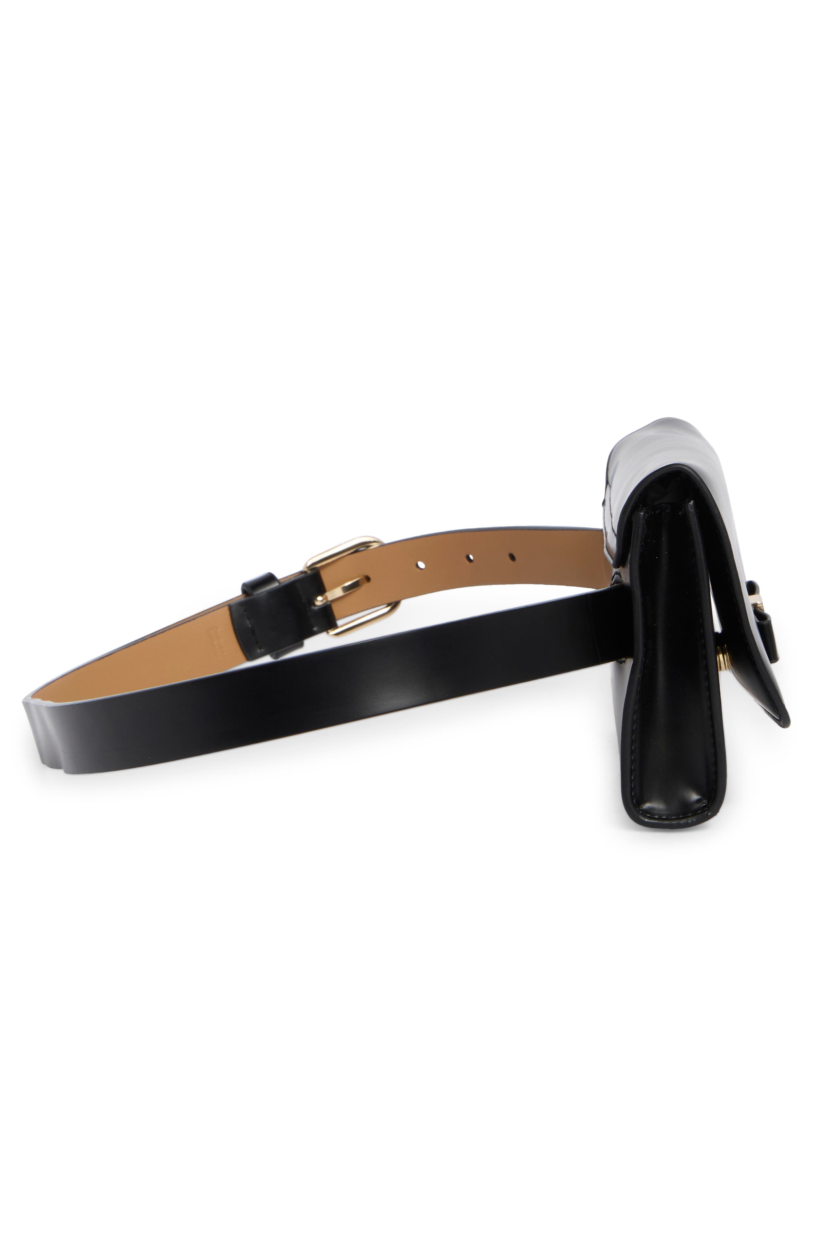 Kate Spade New York bow leather belt bag, Alternate, color, Black / Polished Gold