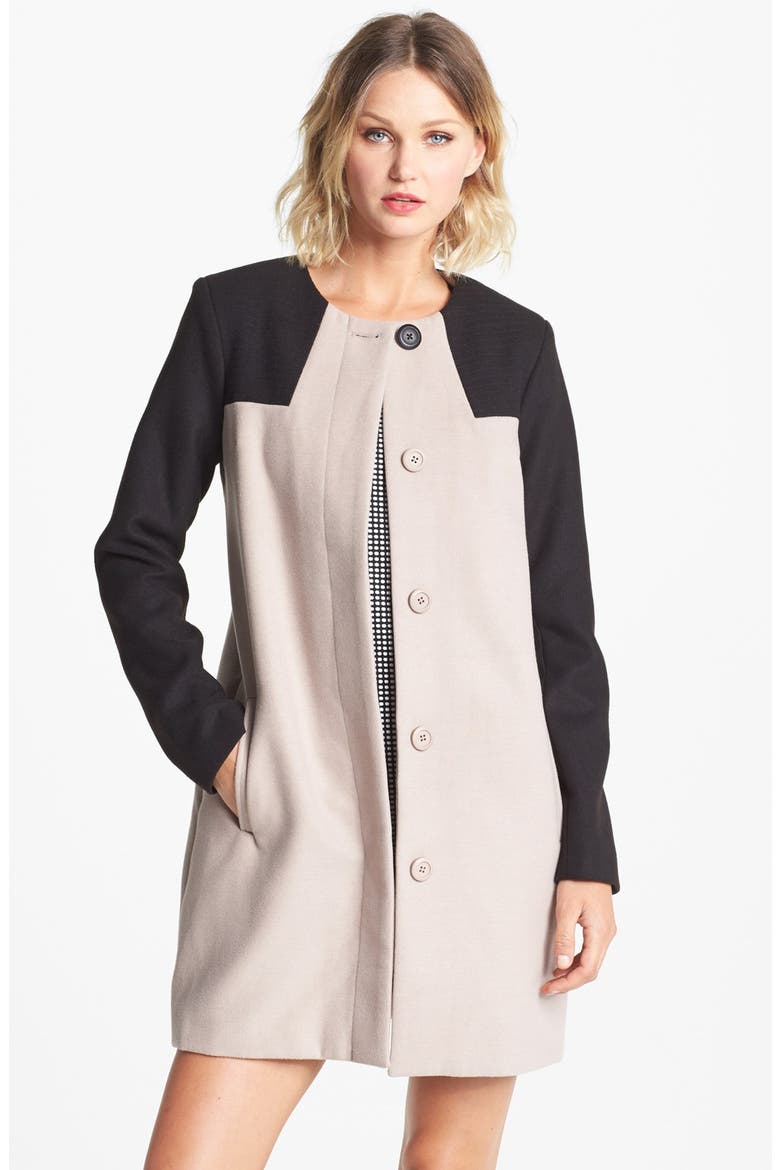 BB Dakota Collarless Colorblock Coat, Main, color, MEDIUM GOBI