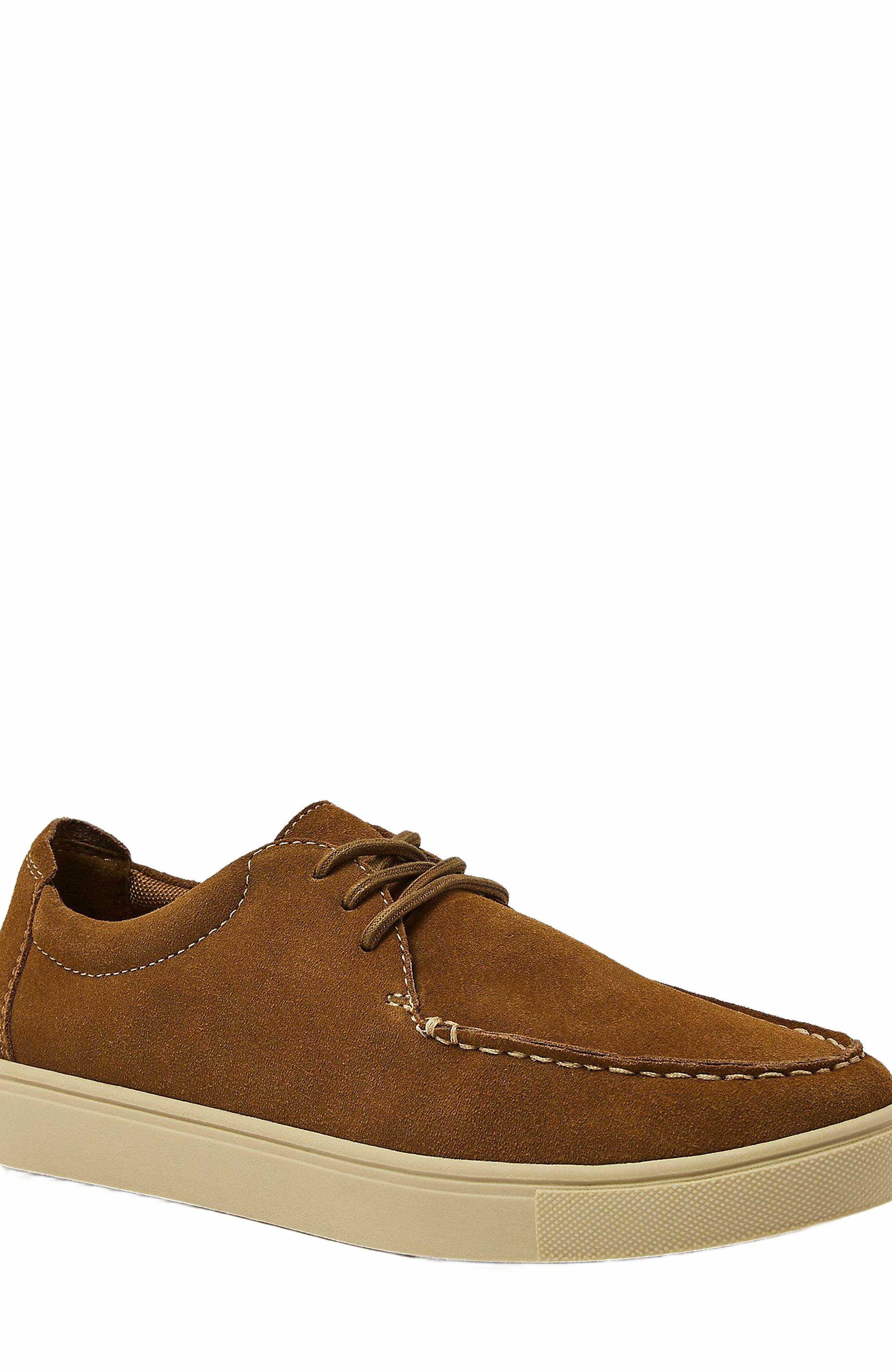 Lands
 End Moc Toe Suede Lace Up Sneakers, Alternate, color, Tuscan Brown