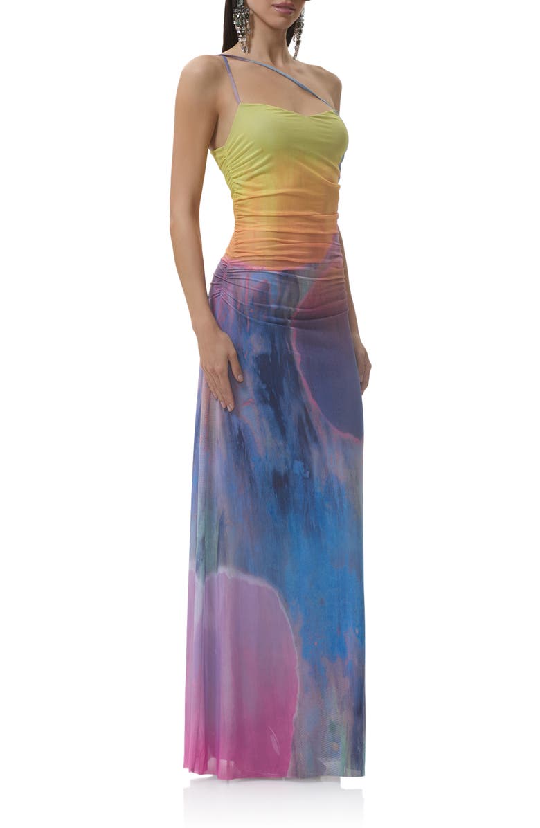 AFRM Lana One-Shoulder Maxi Dress, Alternate, color, Placed Midnight Dot