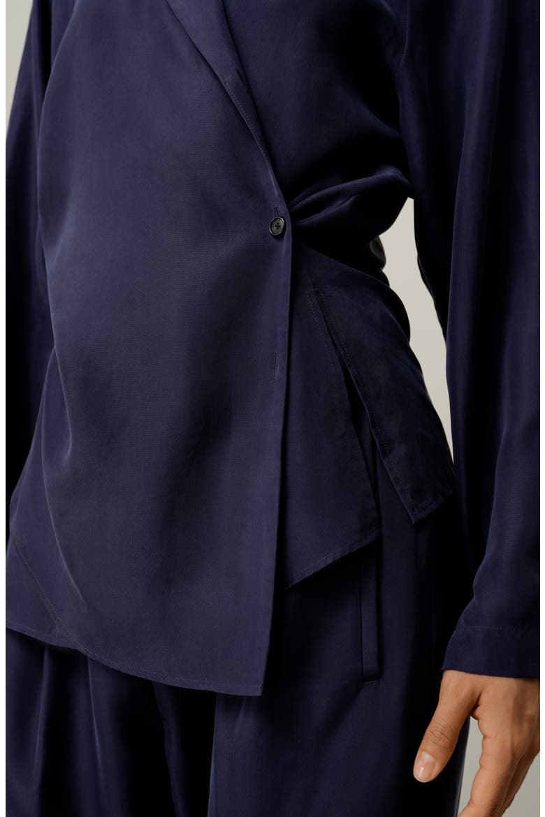 Women's Multipositional Silk Habotai Shirt, Alternate, color, Blueberry