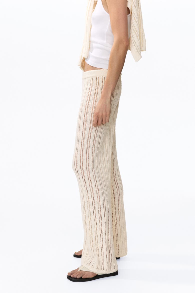Wide Crochet-look Trousers, Alternate, color, Light beige