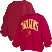 PRESSBOX Women's Pressbox Cardinal USC Trojans Janise Arch Over Logo Waist Length Oversized Pullover Sweatshirt