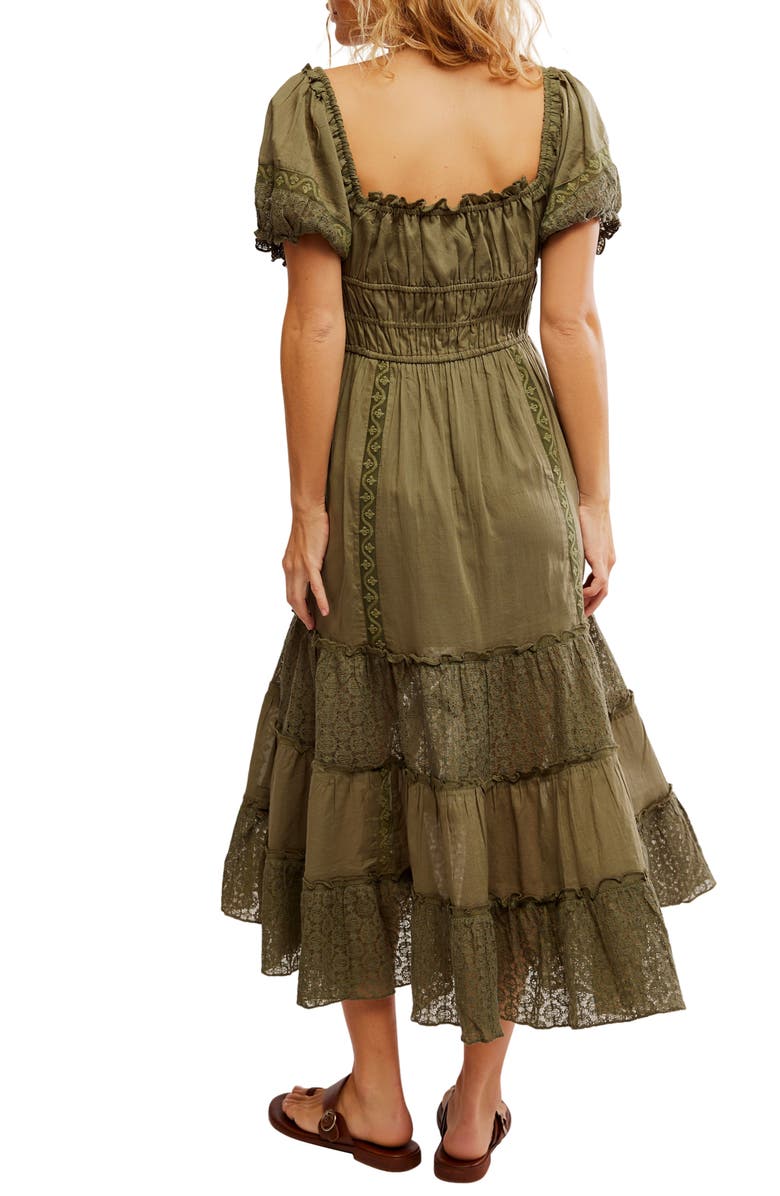 Free People Falling Sun Puff Sleeve Midi Dress, Alternate, color, Crystal Kelp