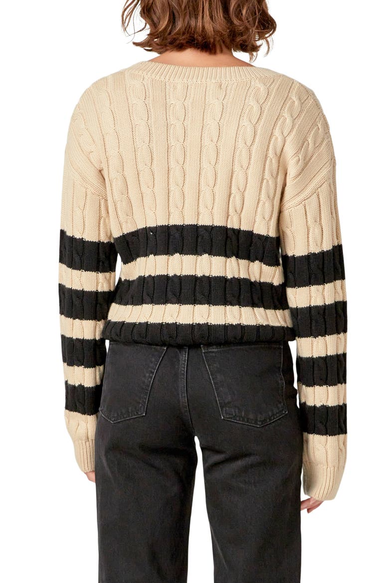 Stripe Cable Stitch Sweater, Alternate, color, BEIGE/BLACK
