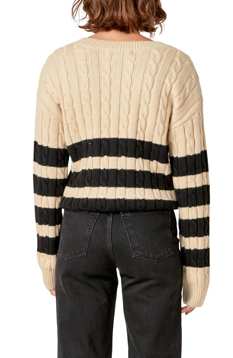 English Factory Stripe Cable Stitch Sweater, Alternate, color, Beige/Black