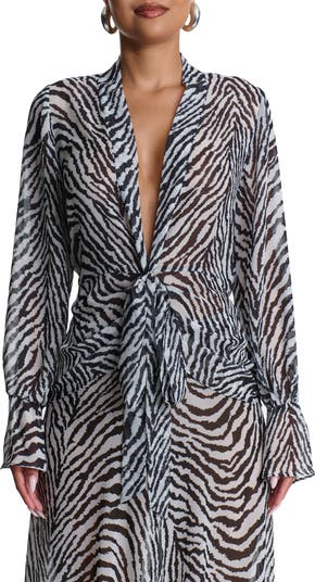 Plunge Tie Front Chiffon Top
