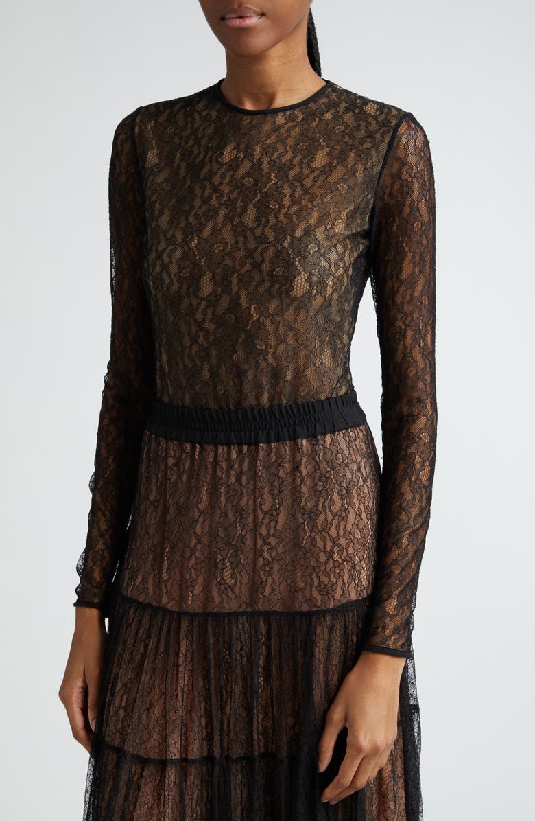 Michael Kors Collection Long Sleeve Chantilly Lace Bodysuit, Alternate, color, 