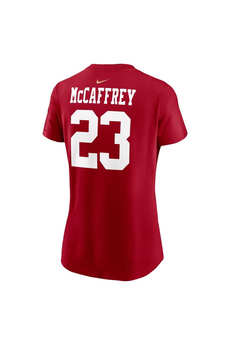 Women's Nike Christian McCaffrey Scarlet San Francisco 49ers Super Bowl LVIII Patch Player Name & Number T-Shirt, Alternate, color, Scarlet
