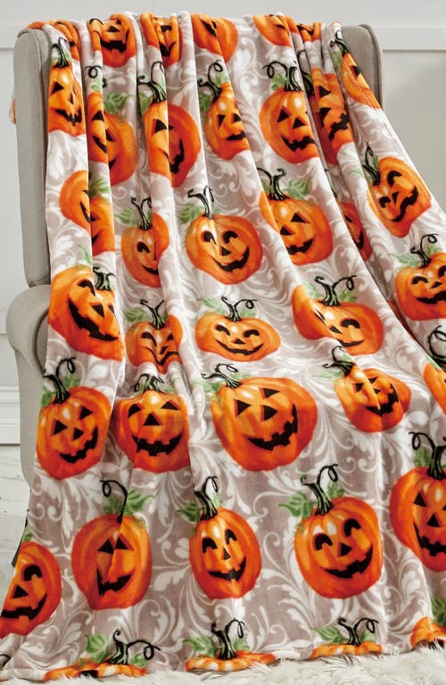 Luxury Home Pumpkin Jack O' Lantern Plush Throw In Orange