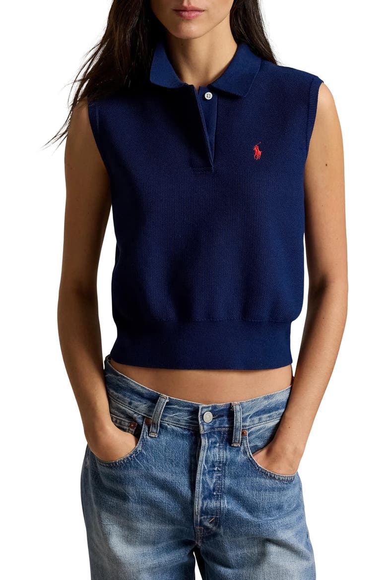 POLO Ralph Lauren レディース ベスト US M ネイビー Sleeveless Crop Polo Sweater (Women) | Nordstrom