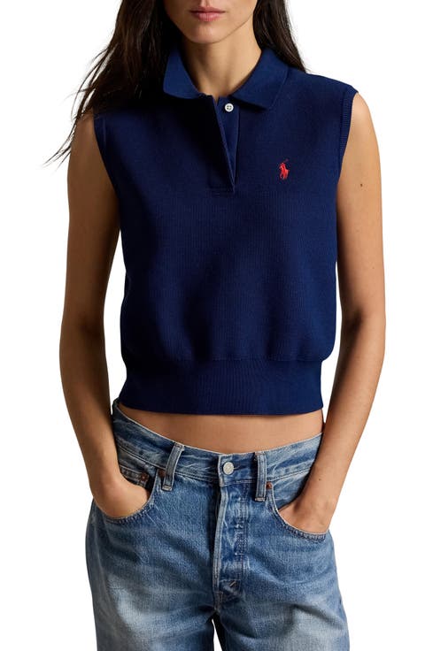 Sleeveless Crop Polo Sweater