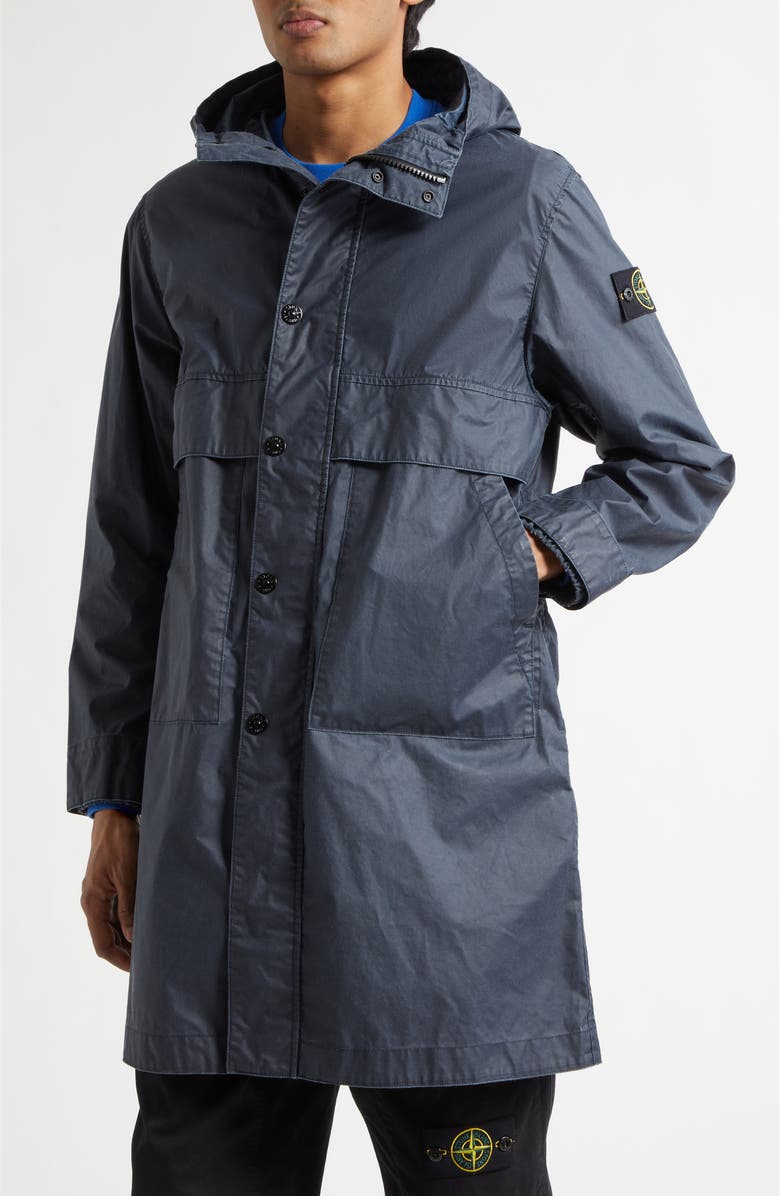 Stone Island Waxed Long Parka, Alternate, color, Navy Blue