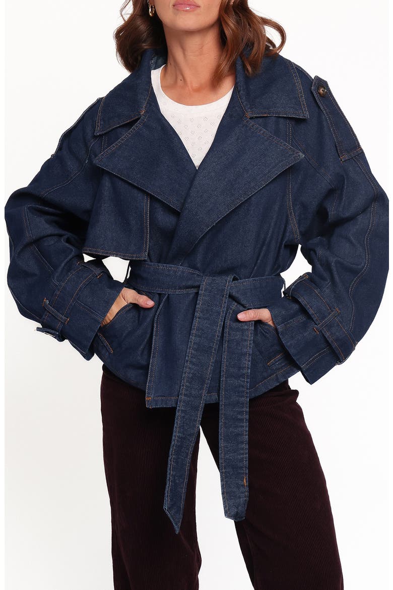 Miranda Cropped Trench Jacket, Main, color, INDIGO WASH