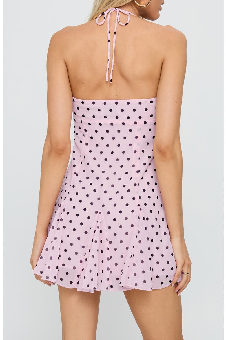 Delamere Polka Dot Halter Minidress, Alternate, color, PINK / BLACK POLKA