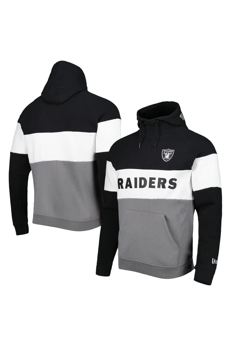 Men's New Era Silver/Black Las Vegas Raiders Colorblock Current Pullover Hoodie, Main, color, Silver