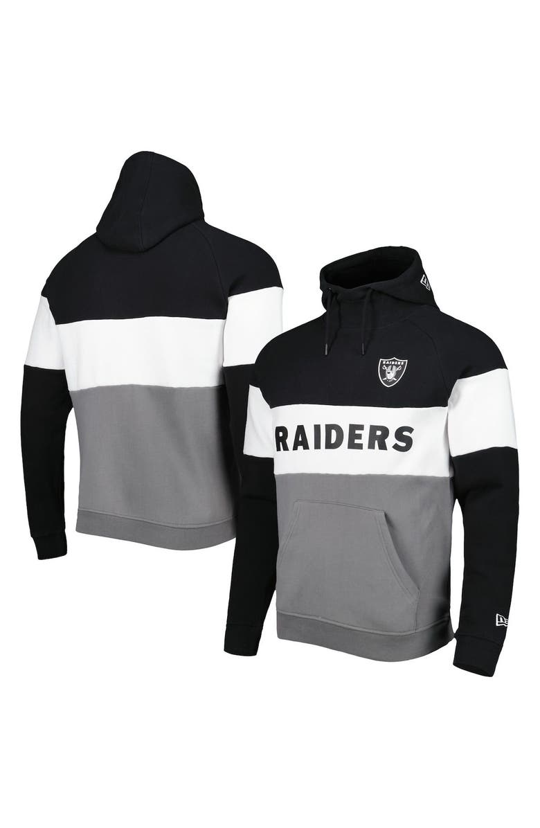 New Era Men's New Era Silver/Black Las Vegas Raiders Colorblock Current Pullover Hoodie, Main, color, 